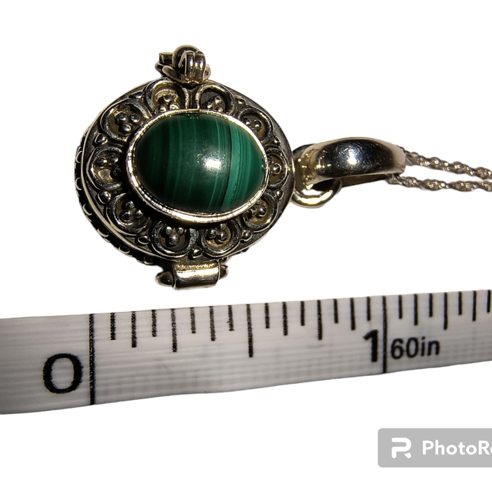 Natural Malachite & Sterling Silver Artisan Poison Box Necklace Brand New - Picture 5 of 9